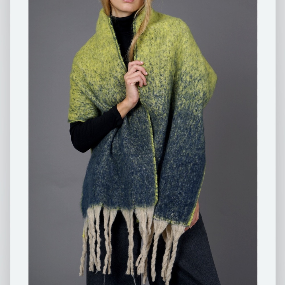 Super Soft Green and Blue Ombre Shawl / Scarf with Fringe NWOT